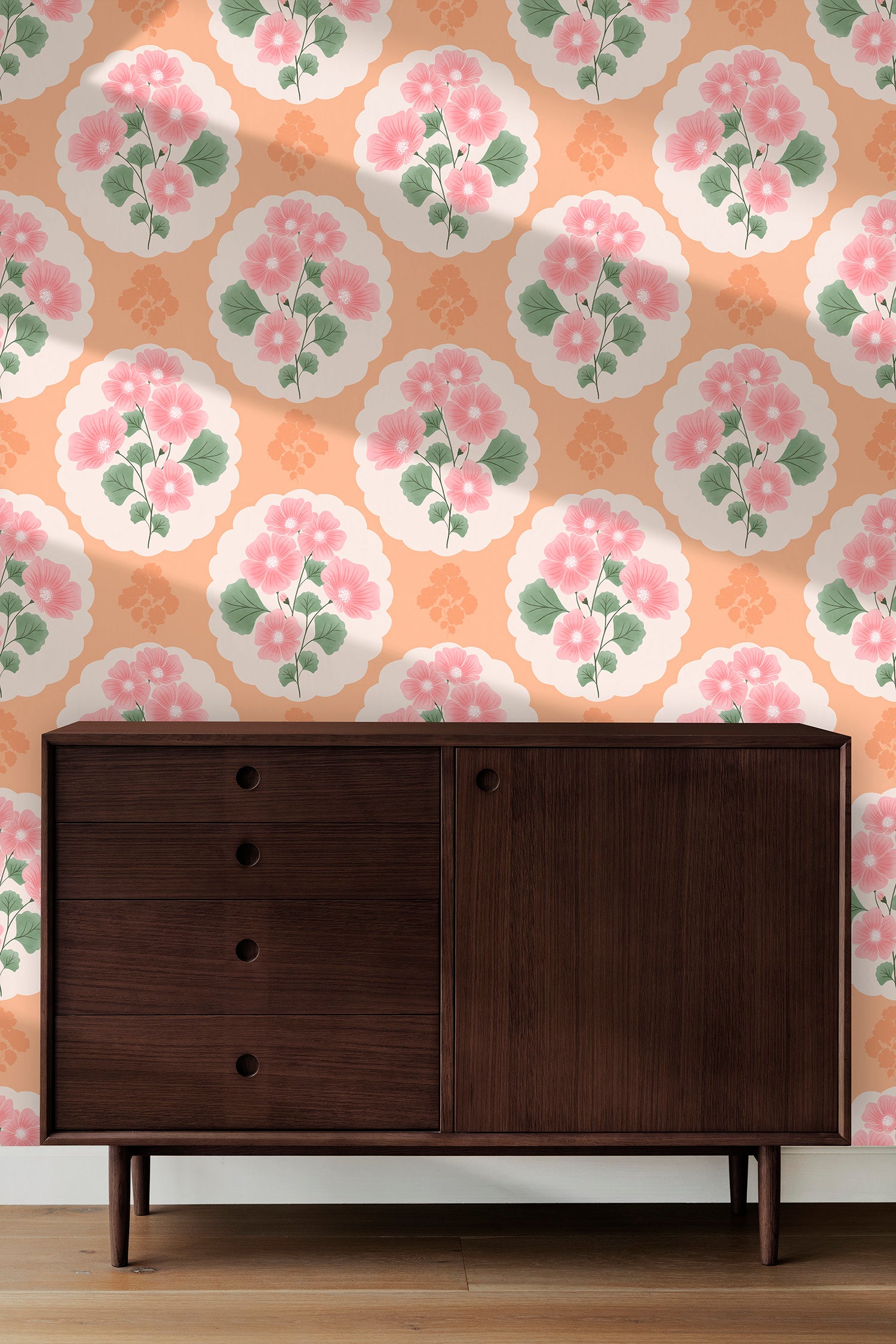 Spanish Flower peel and stick wallpaper room mockup